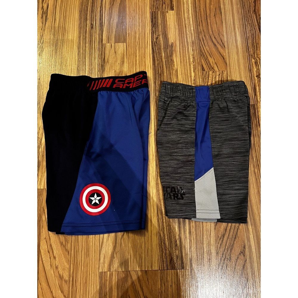 Marvel Captain American Star Wars Boys Athletic Shorts Dri-fit Sz 4 4/5 Lot Of 2